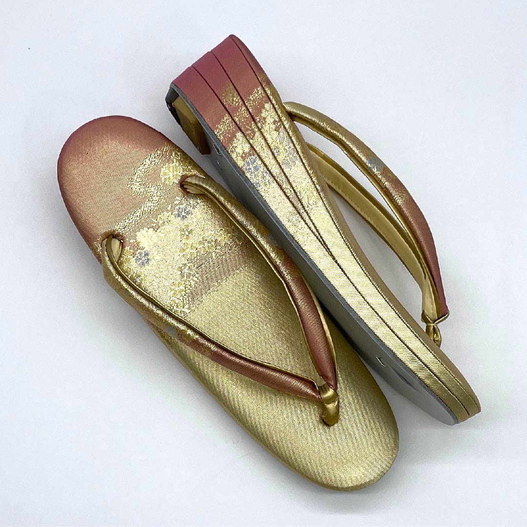 (New old stock) Formal sandal and bag set, gold, unused, cherry blossom, classic pattern, M size, gold, S rank, 1133000162321