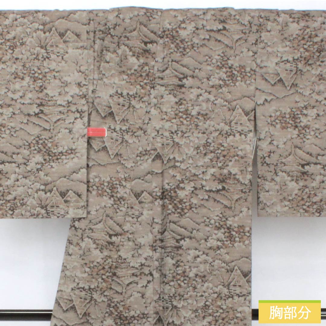 紬 正絹 身丈160.5cm 裄丈62.5cm 銀煤竹色（ぎんすすたけいろ） 風景模様 Aランク 袷 グレー系 1116003863422