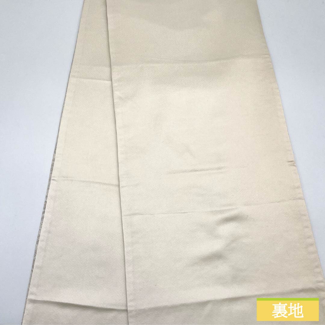 袋帯 正絹 胡粉色（ごふんいろ） 花丸文様 菱 帯丈460cm Aランク 全通 セミフォーマル 白系 1123012213411