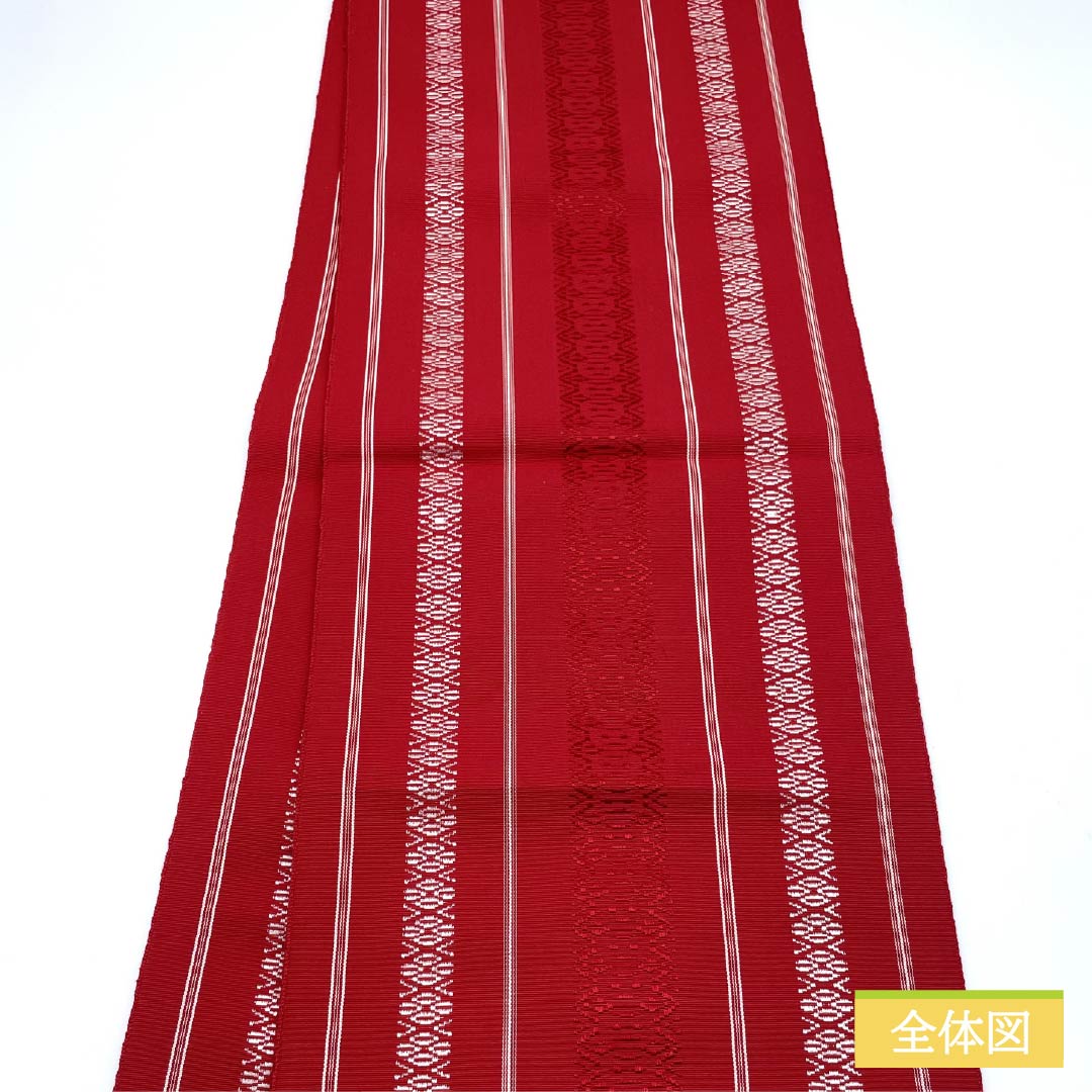 （未仕立）名古屋帯 土耳古赤色（とるこあかいろ） 博多織 献上柄 帯丈376cm 木綿 Sランク 全通 カジュアル 赤系 1124006892312 開き仕立て