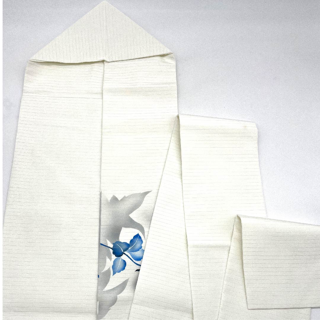 リサイクル着物】名古屋帯 白色 夏帯 絽 牡丹 染帯 帯丈373cm 正絹 B