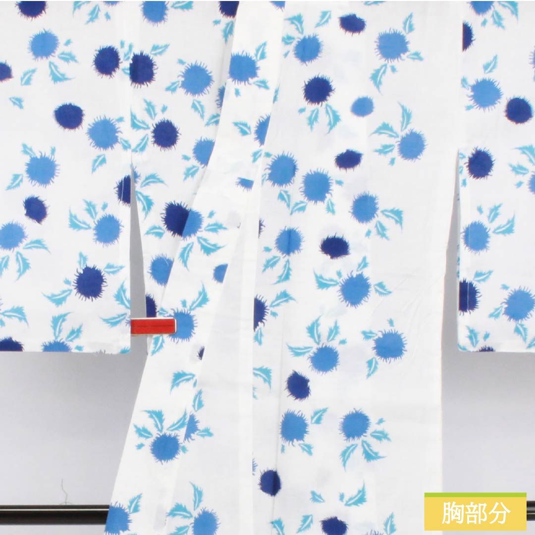 Cotton Yukata, Length 166cm, Sleeve Length 64cm, S Rank, Single Layer, White, Thistle Pattern, 1118006742511