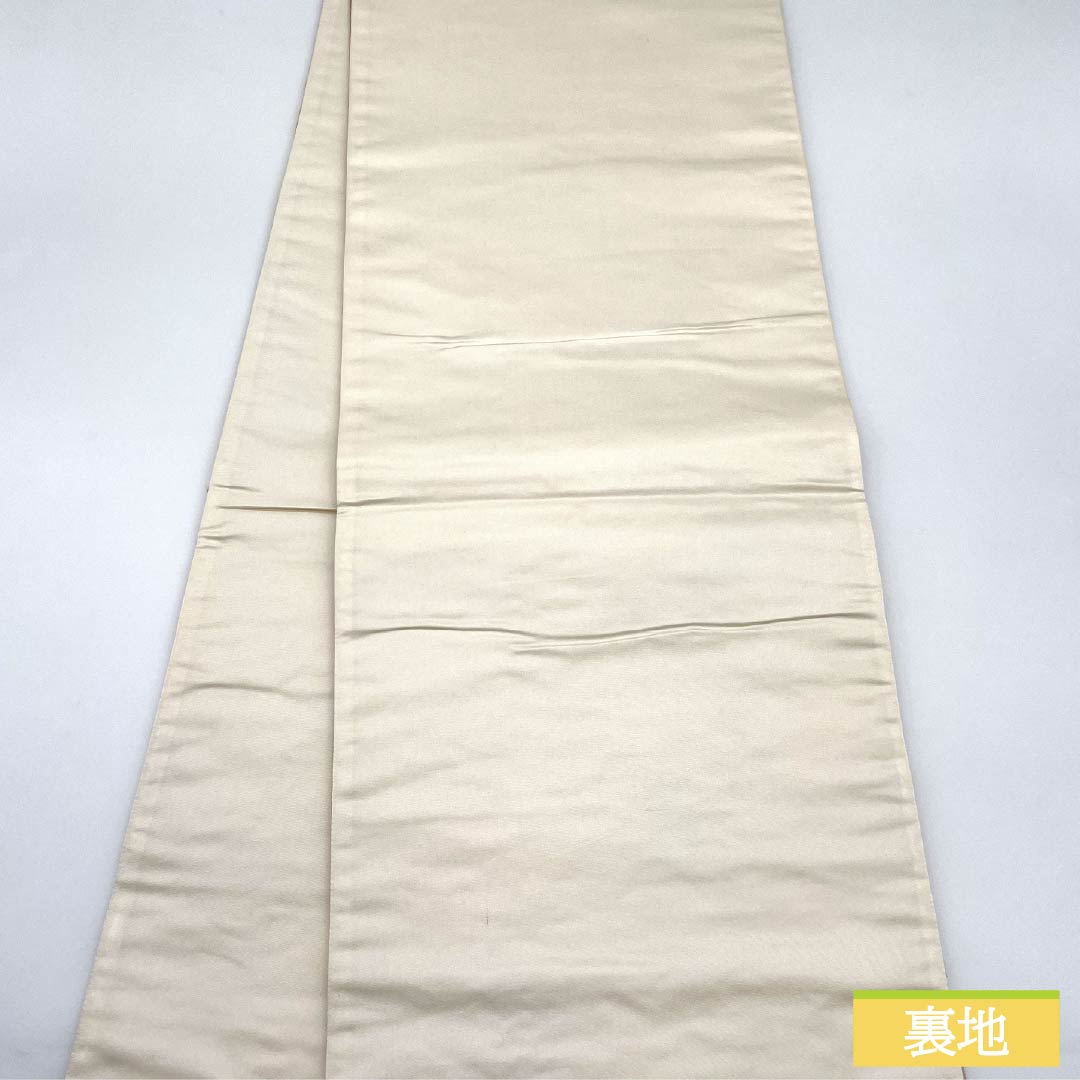 袋帯 正絹 魚肚白色（ぎょとはくいろ） 白綾苑大庭 菊 桔梗 笹 帯丈432cm Aランク 六通 フォーマル グレー系 1123012023322