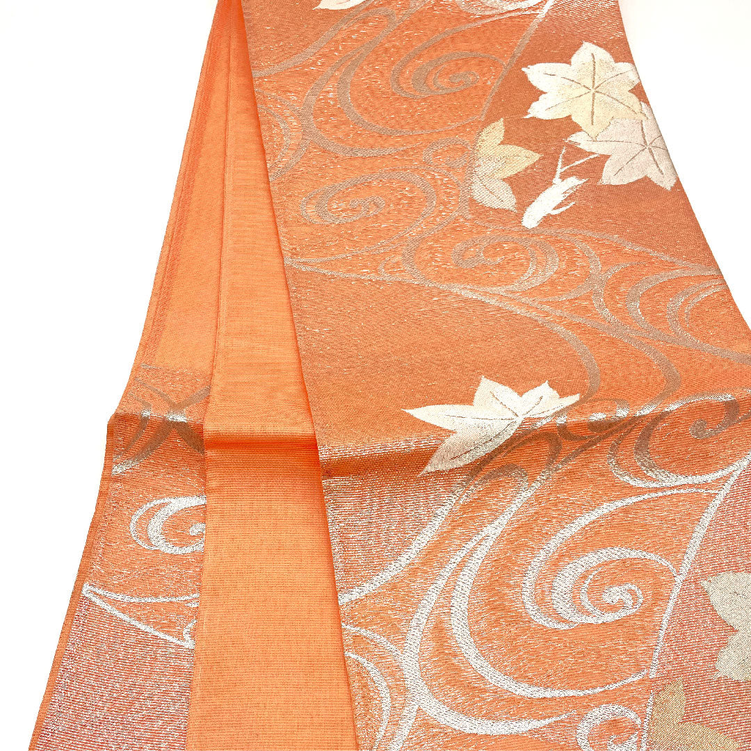 袋帯 紗 竜田川模様 帯丈432cm 正絹 Aランク 六通 フォーマル ピンク系 1123004103313