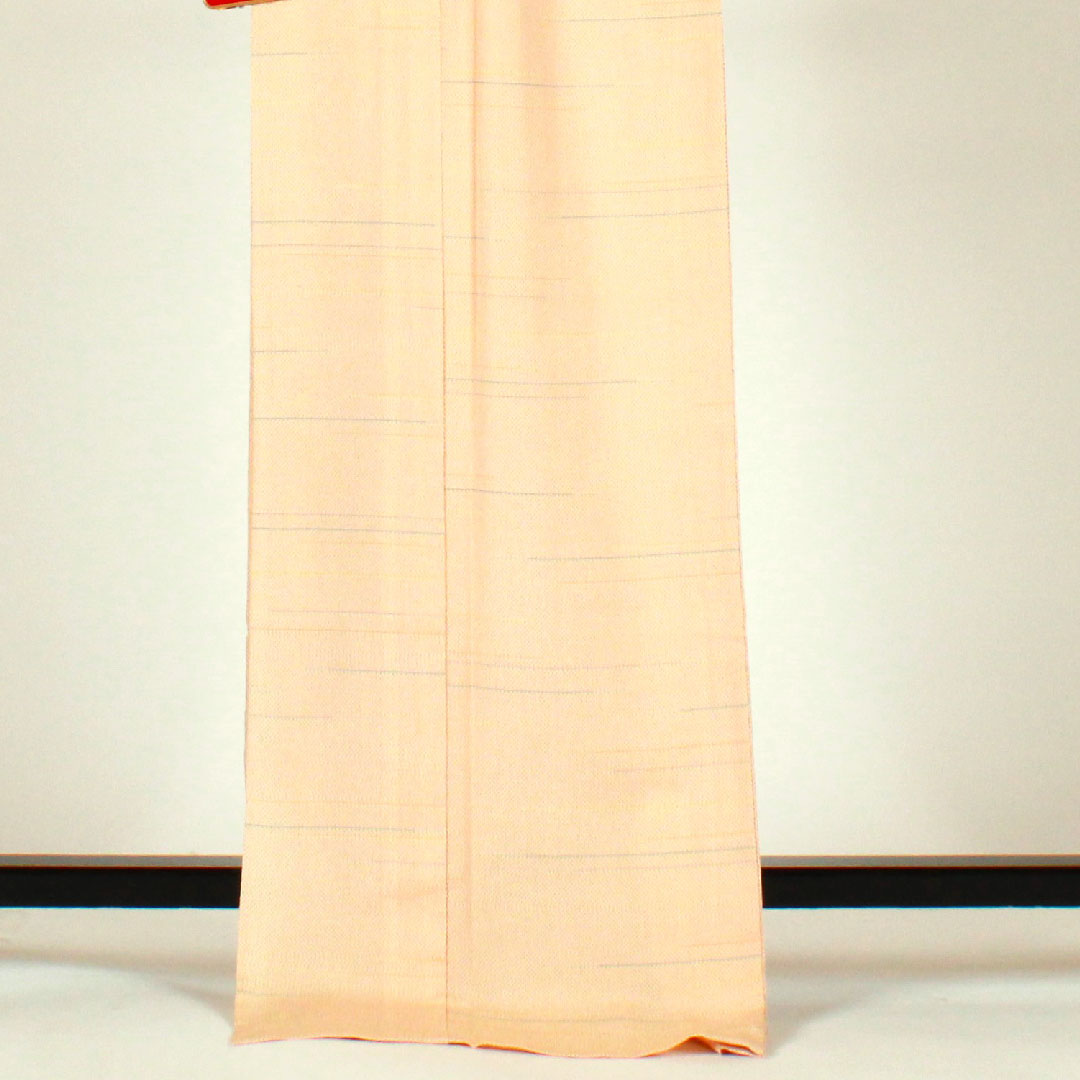 紬 身丈173cm 裄丈63cm 幾何学模様 正絹 Sランク 単衣 朱系 1116001062516