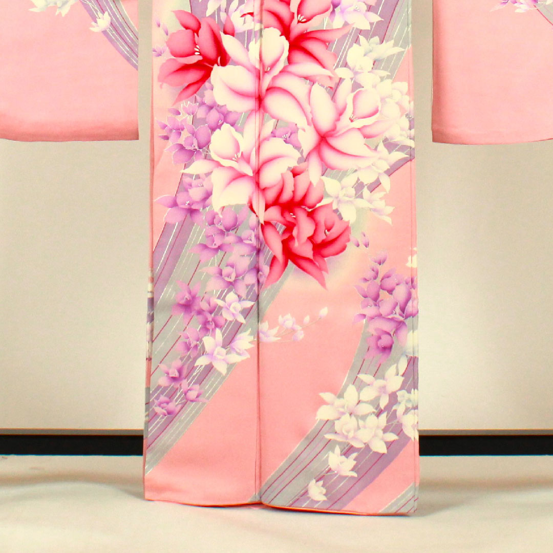 振袖 身丈165.5cm 裄丈64cm 袷  京友禅 花模様 正絹 Aランク ピンク系 1113000563513