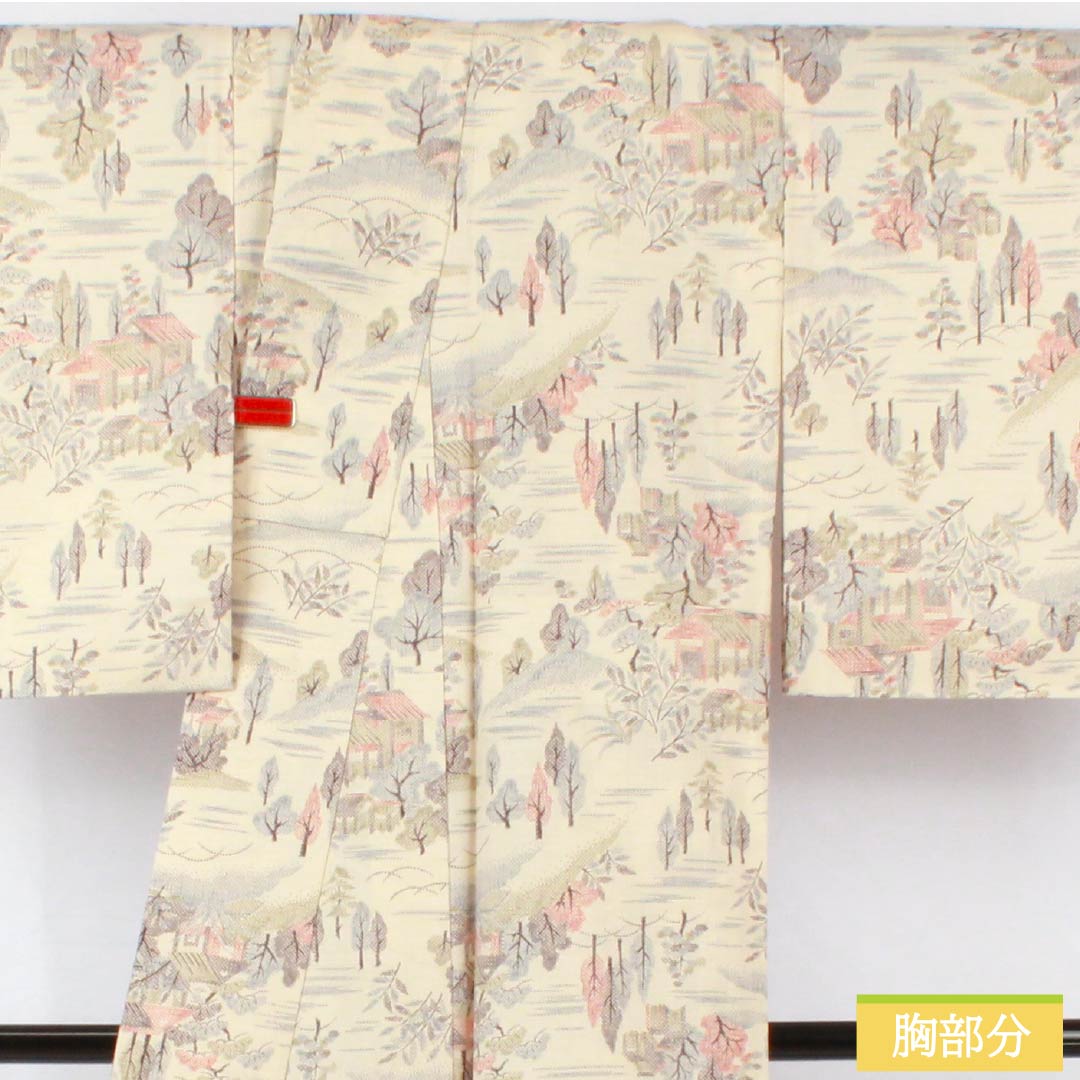 小紋 正絹 身丈157.5cm 裄丈64cm 単衣 生成り色（きなりいろ） 茶屋辻 Sランク 白系 1115005292311