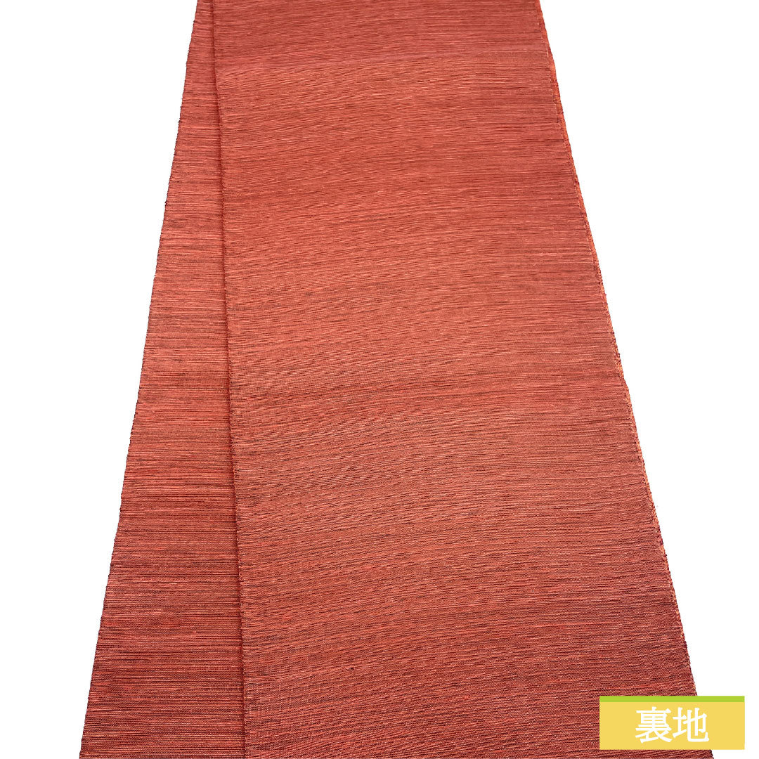 袋帯 正絹 Sランク 櫛織 西陣織 抽象模様   帯丈446cm ポイント柄 カジュアル 赤系 1123016812312