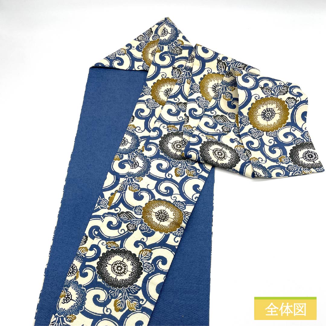 名古屋帯 生成り色（きなりいろ） 京紅型 花唐草 帯丈355cm 正絹 Sランク 全通 カジュアル クリーム系 1124007712315 名古屋仕立て