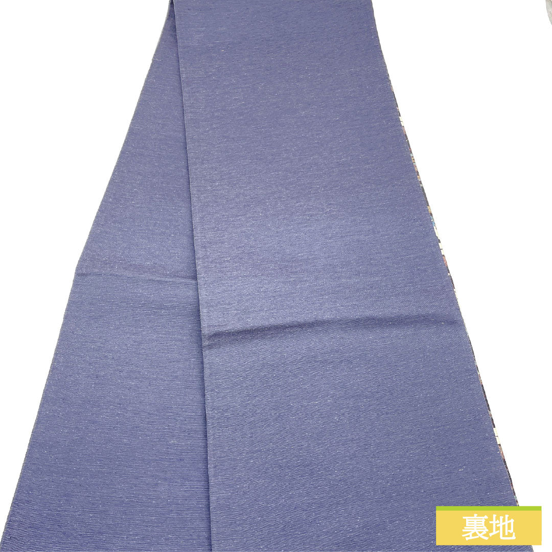 袋帯 正絹 Sランク 藍鼠色（あいねずいろ） 西陣織 抽象模様   帯丈456cm 六通 カジュアル グレー系 1123016532422