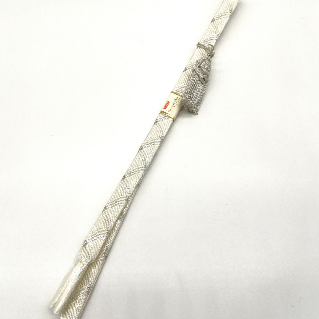 （新古品） 帯締め・帯揚げセット 正絹 Sランク 結婚式 披露宴 扇付き 長さ約152cm 幅約1.5cm 留袖用 白系 1141000052311