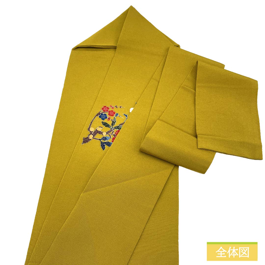 名古屋帯 正絹 Ｓランク 名古屋仕立て 黄櫨色（はじいろ） 京紅型 ちりめん地 長尺 帯丈384cm ポイント柄 カジュアル 黄系 1124014372423