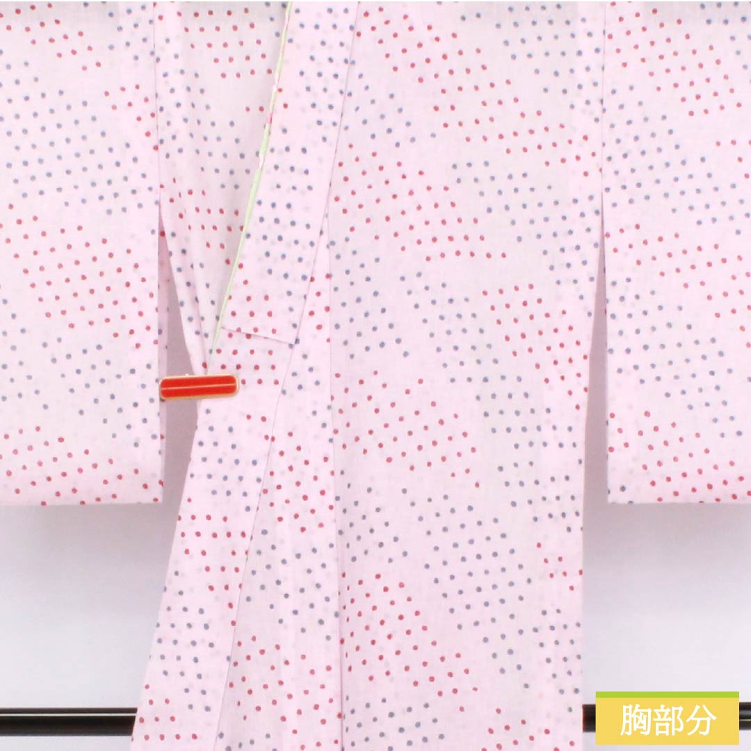 夏物 ポリエステル 小紋 身丈158cm 裄丈64cm 白梅色（しらうめいろ） ドット柄 刺繍 洗える着物 紗 Sランク ピンク系 1132002562313