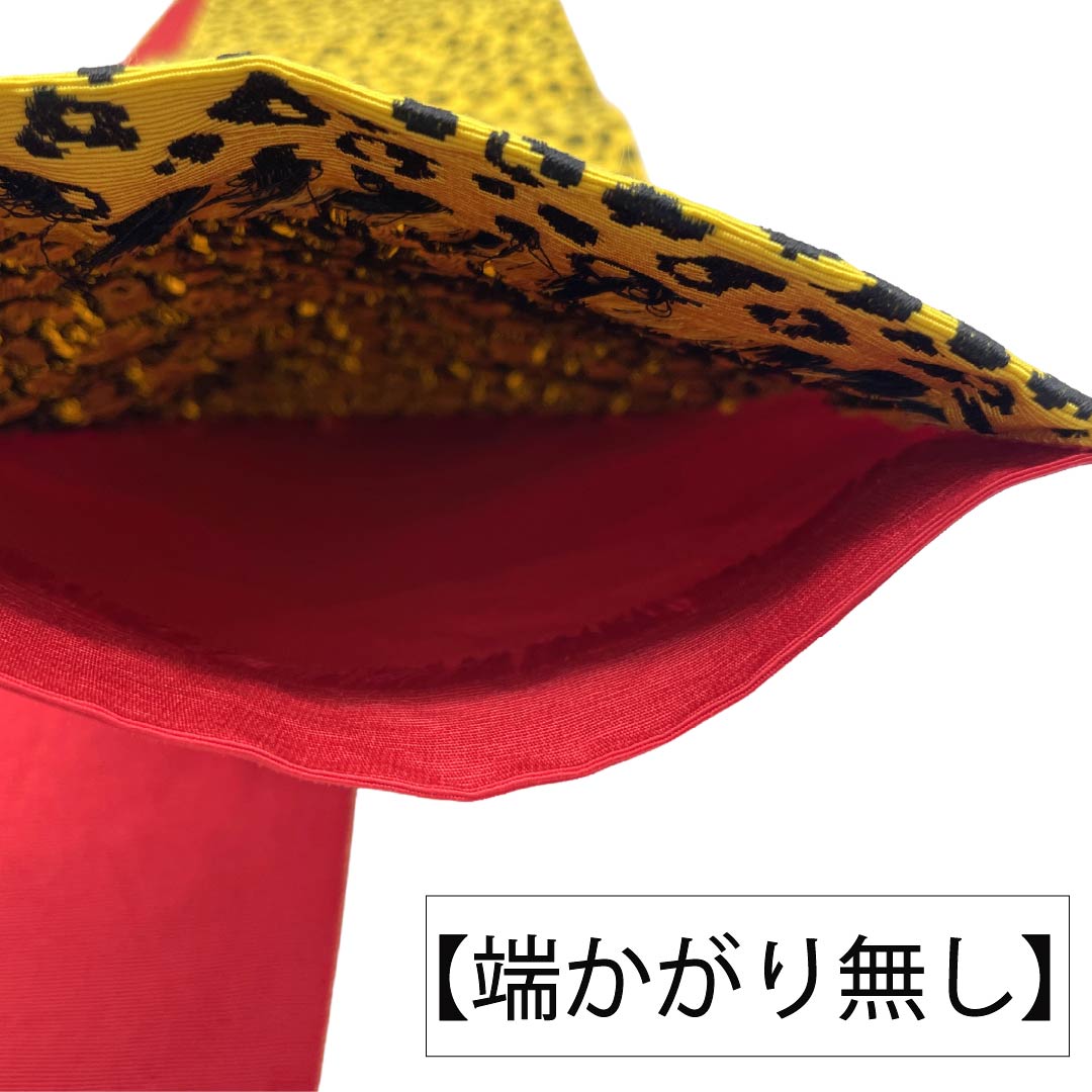 【未仕立】半幅帯 ポリエステル Sランク 黄支子色（きくちなしいろ） ヒョウ柄 帯丈360cm 黄系 1125003342323