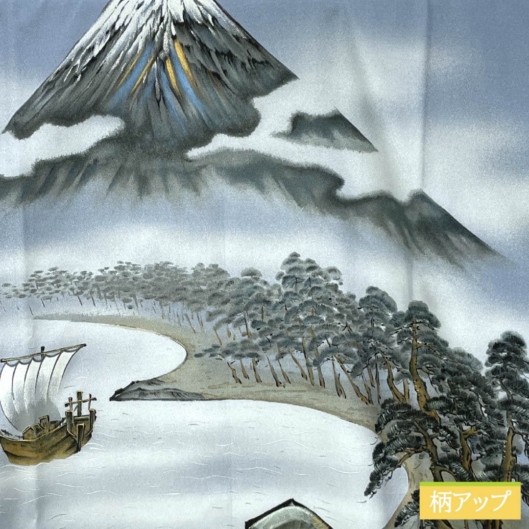 メンズ襦袢 ポリエステル Sランク 身丈137.5cm 裄丈68cm 朧花色（おぼろはないろ） 風景画 単衣 青系 1140000922317