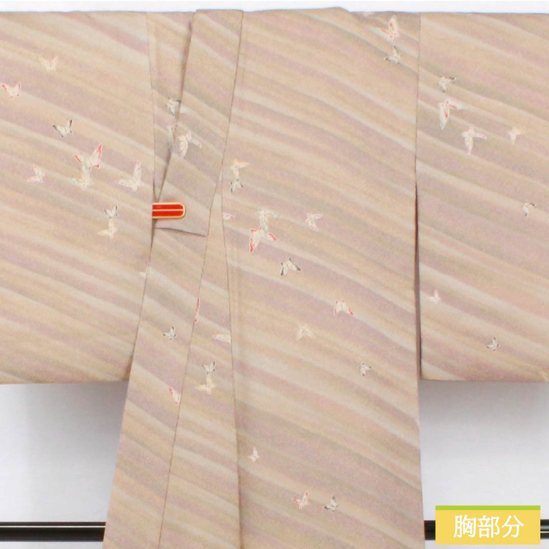 小紋 ポリエステル 身丈157cm 裄丈64.5cm 袷 ボカシ染 洗える着物 蝶 Aランク グラデーション系 1115005033399