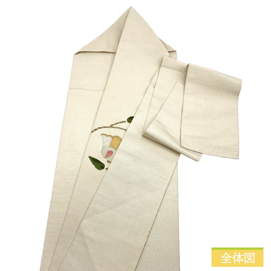 名古屋帯 正絹 Aランク 名古屋仕立て 蕎麦切色（そばきりいろ） 抽象花模様 帯丈366cm ポイント柄 セミフォーマル 白系 1124014283311