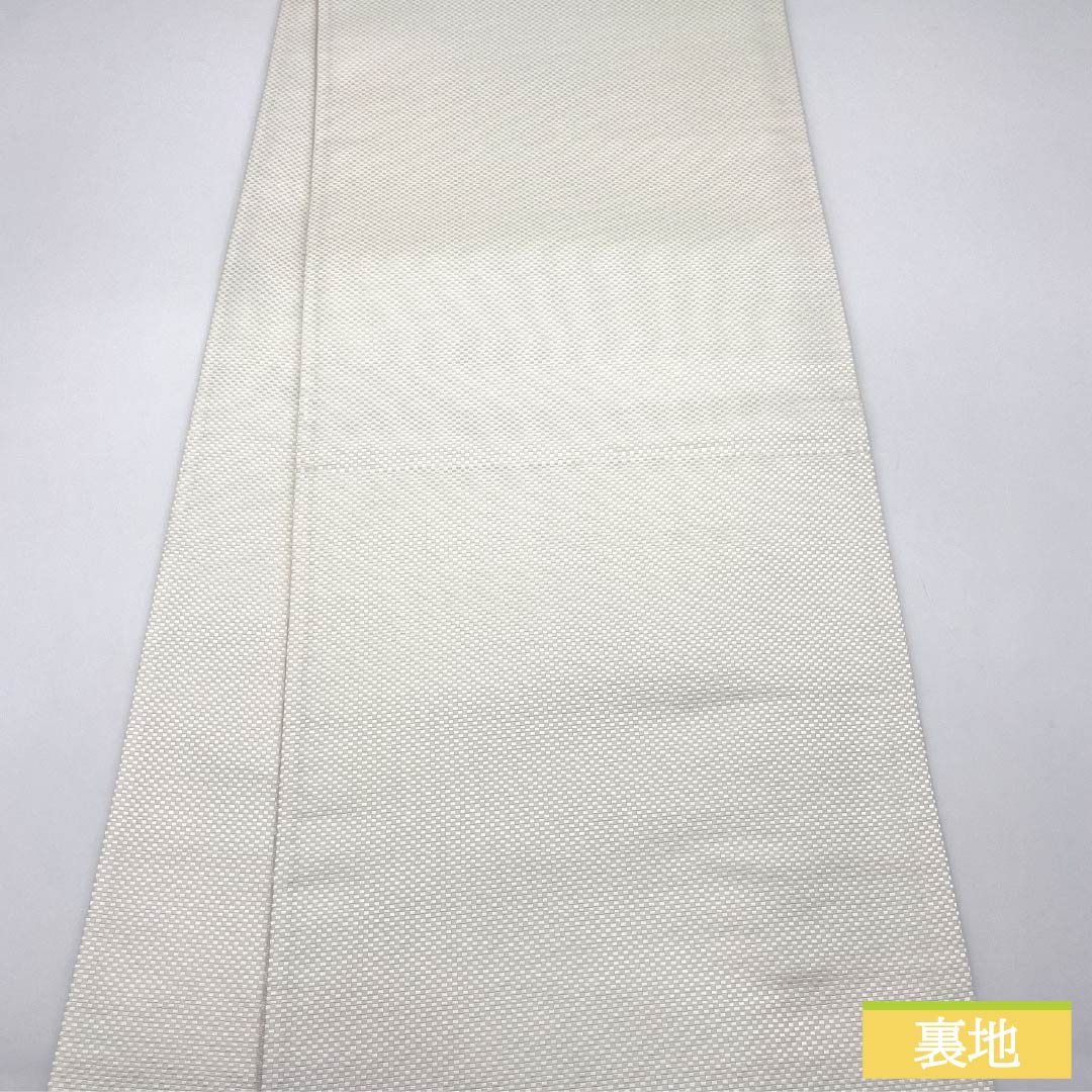 A-Rank Pure Silk Obi (Sash) in Gofun-iro (White Powder) with Snowflake and Hand-Painted English Letters, Length 474cm, Pointed Design, Casual, White, Item Number 1123015283411