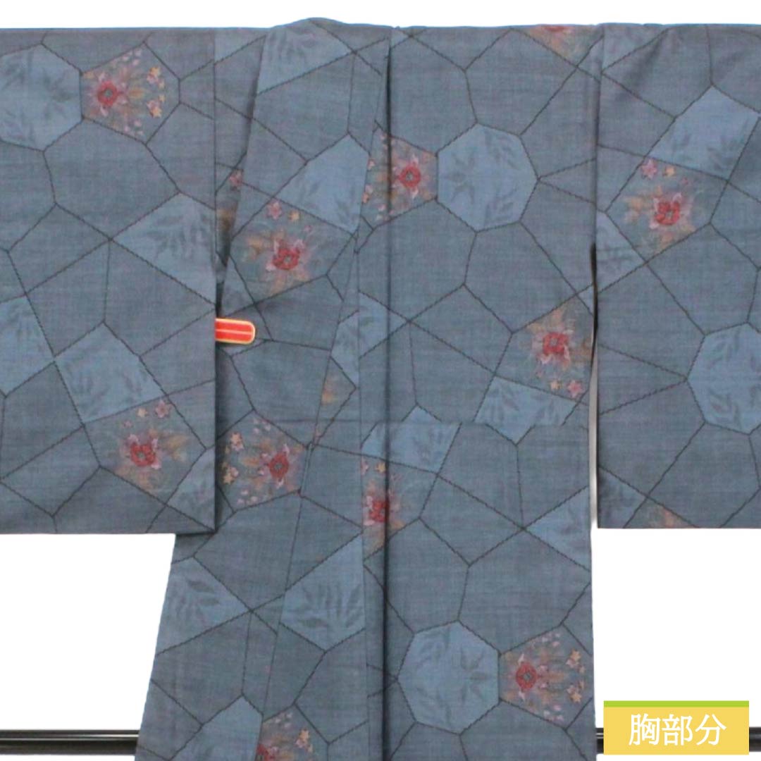 Ｓ未仕立て正絹美濃紬反物　茄子紺色地に花柄 Prices down2）正絹 小紋 反物 着物「格子 茄子紺色」日本製 丹後