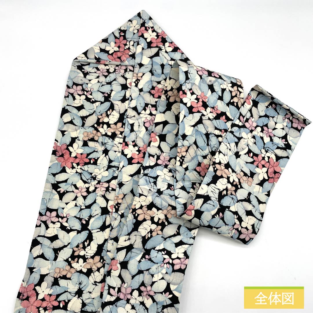 Nagoya obi, dyed obi, floral pattern, obi length 331cm, pure silk, S rank, full length, casual, black, 1124007352310, Nagoya style