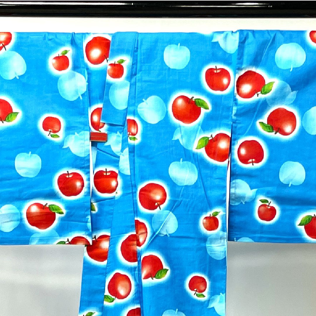 浴衣 真青色 リンゴ 木綿 Sランク 単衣 身丈155cm 裄丈64cm 青系 1118002222317