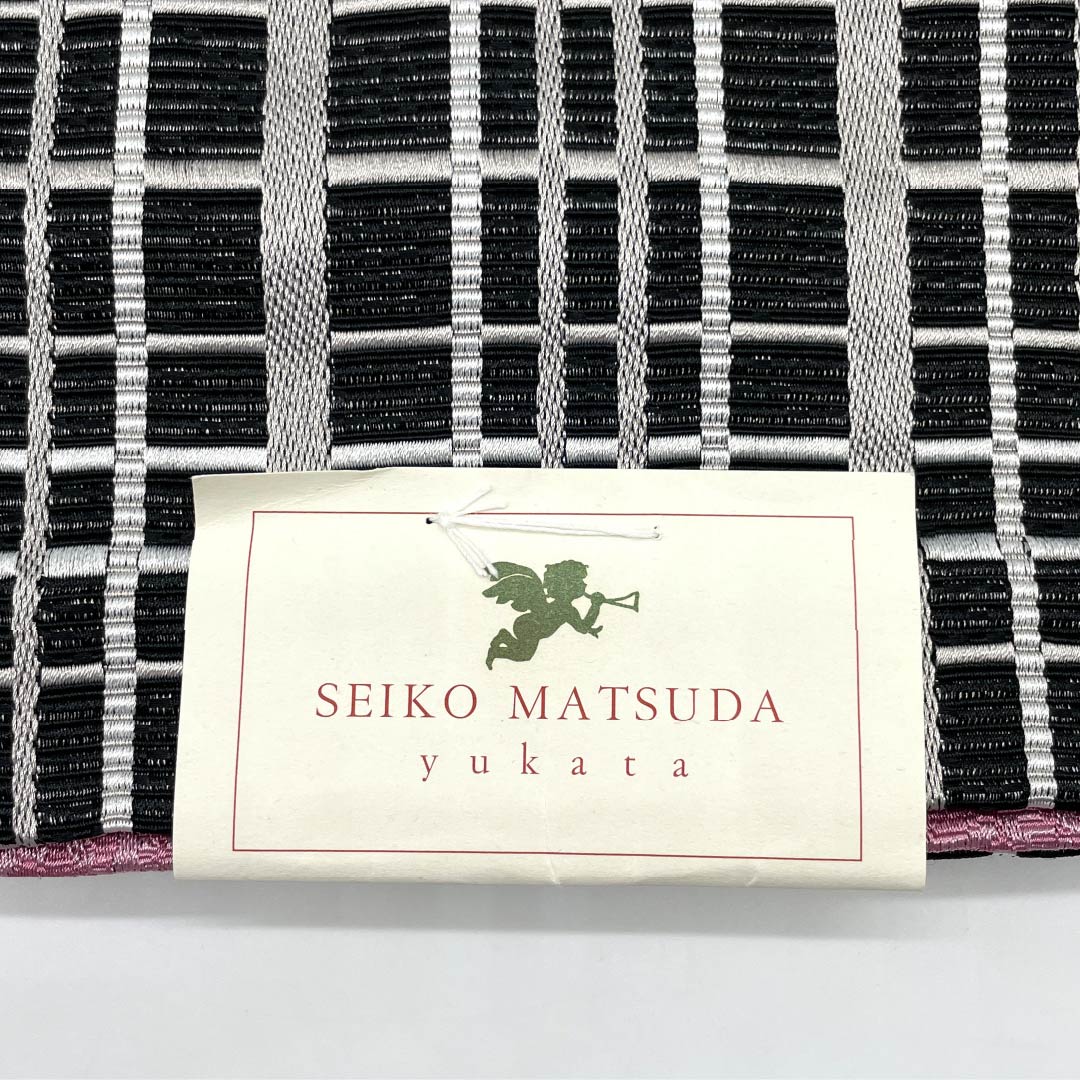 半幅帯 ポリエステル Sランク 黒色（くろいろ） 槿花色（むくげいろ） 松田聖子 リバーシブル 格子 花柄 帯丈376cm マルチカラー 1125004952328