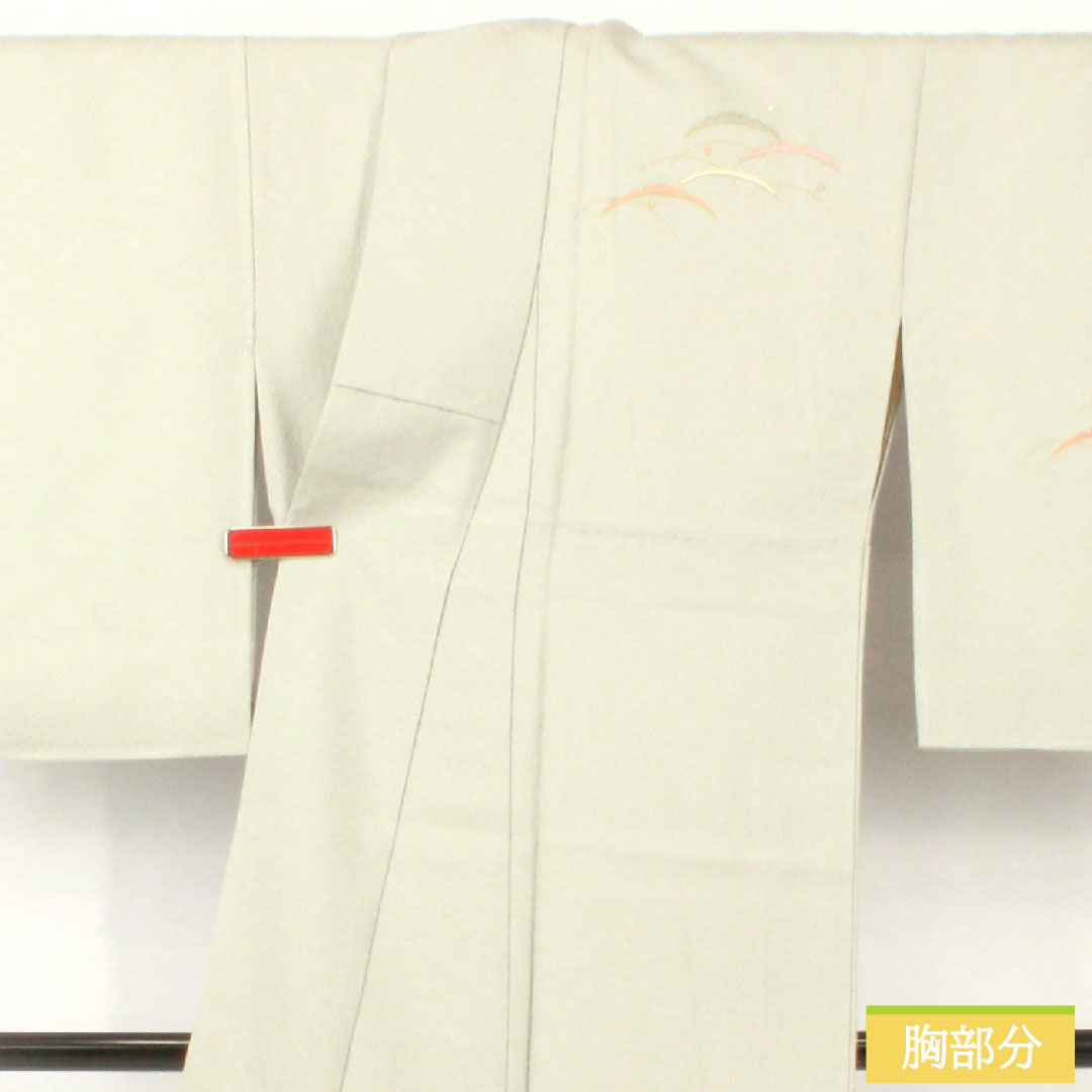 訪問着 正絹 袷 身丈168.5cm 裄丈63.5cm 魚肚白色（ぎょとはくいろ） 京友禅 露芝 しつけ糸付き Sランク グレー系 1112005002522