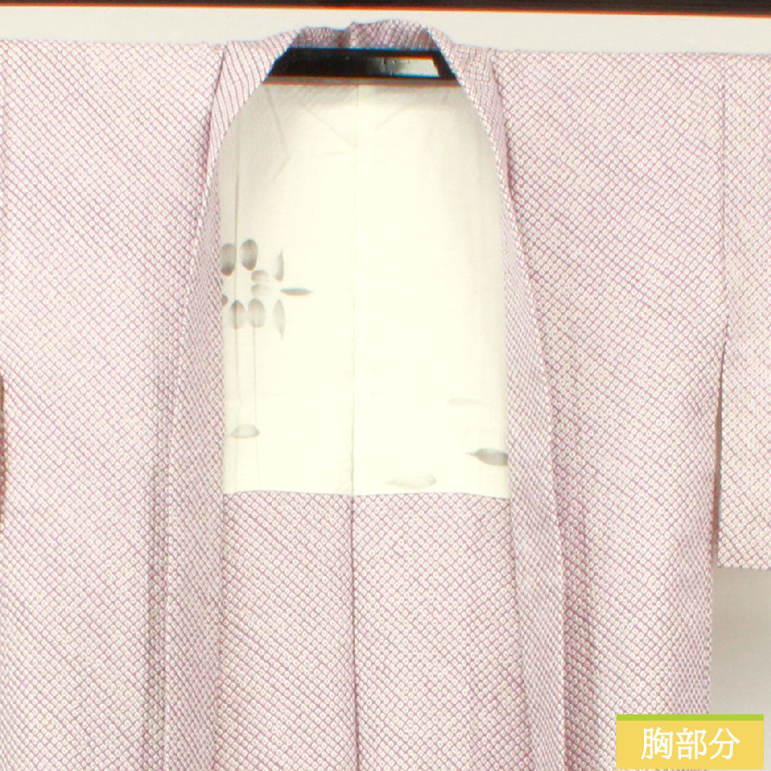 Haori (Japanese traditional coat) made of pure silk, length 77.5cm, sleeve length 62.5cm, light purple, all-dyed, Hikita, with basting thread, S rank, lined, purple, 1117001062920