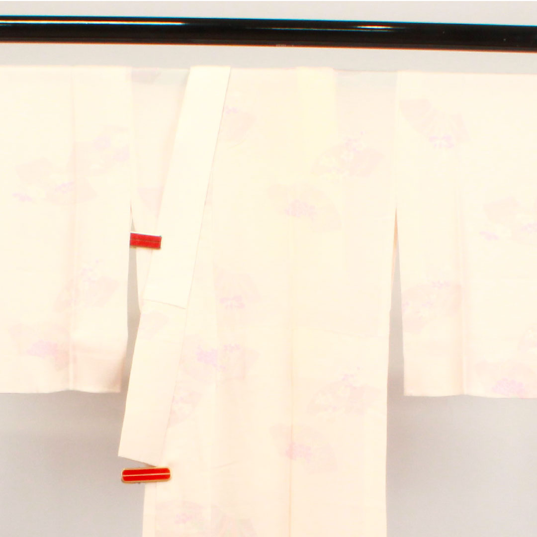 長襦袢 正絹 身丈127cm 裄丈64.5cm 単衣  フォーマル 扇面 草花模様  Sランク ピンク系 1129000562213