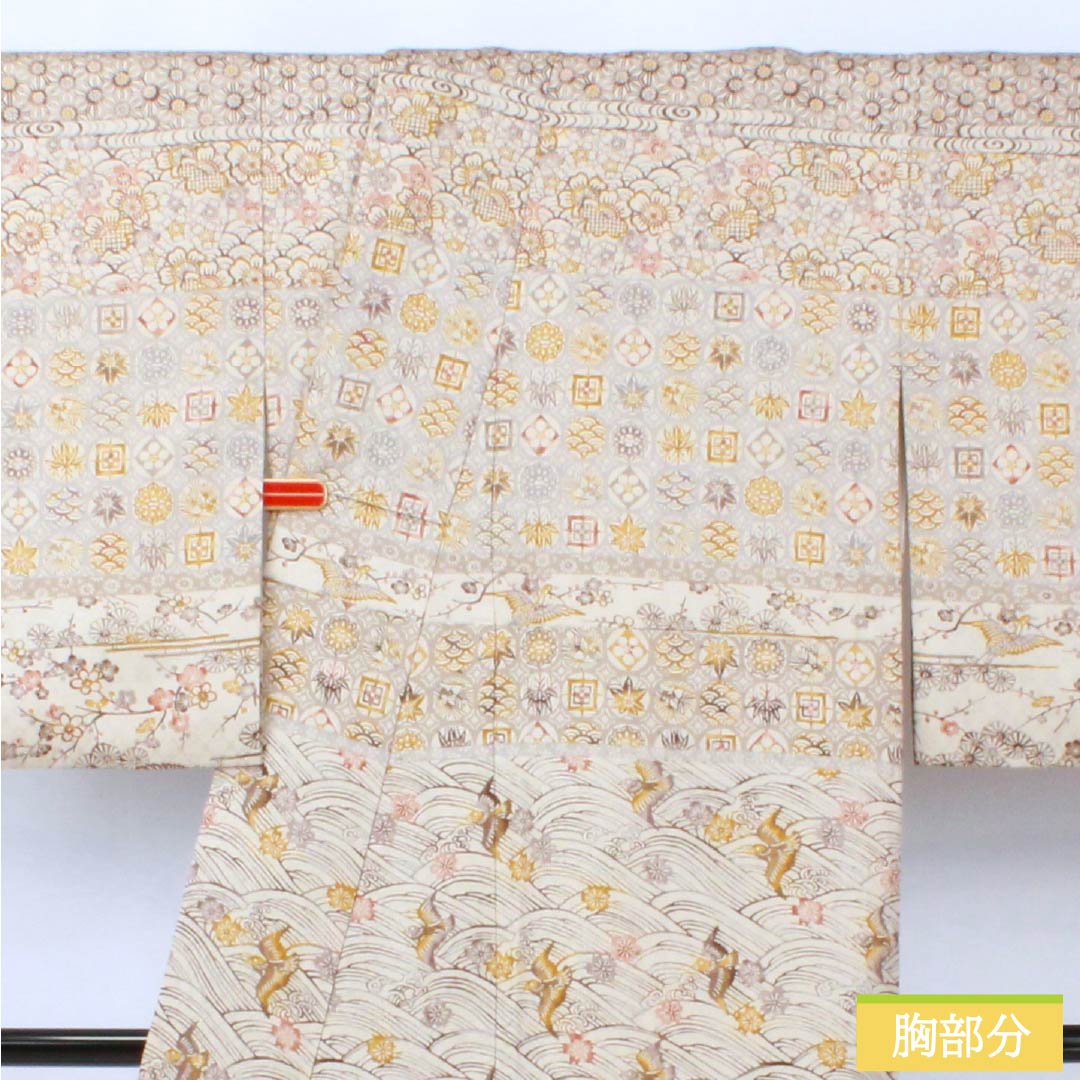 訪問着 正絹 Sランク 袷 身丈156cm 裄丈64.5cm 薄墨色（うすずみいろ） 絹鼠色（きぬねずいろ） 京紅型 花織 グレー系 1112006602322