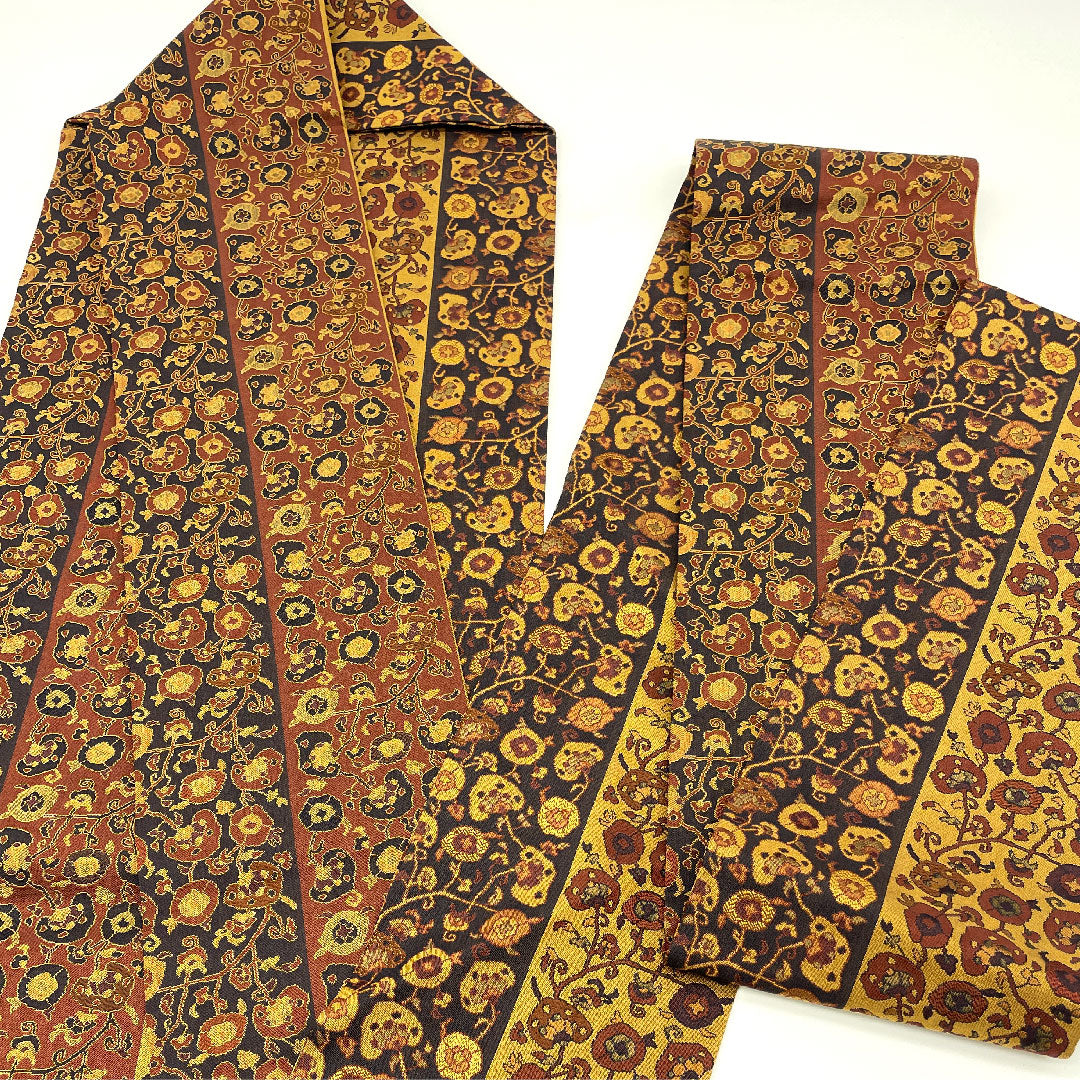Nagoya obi, Shobaori, abstract pattern, obi length 357.5cm, pure silk, S rank, full length, casual, brown, 1124002382314, Nagoya style