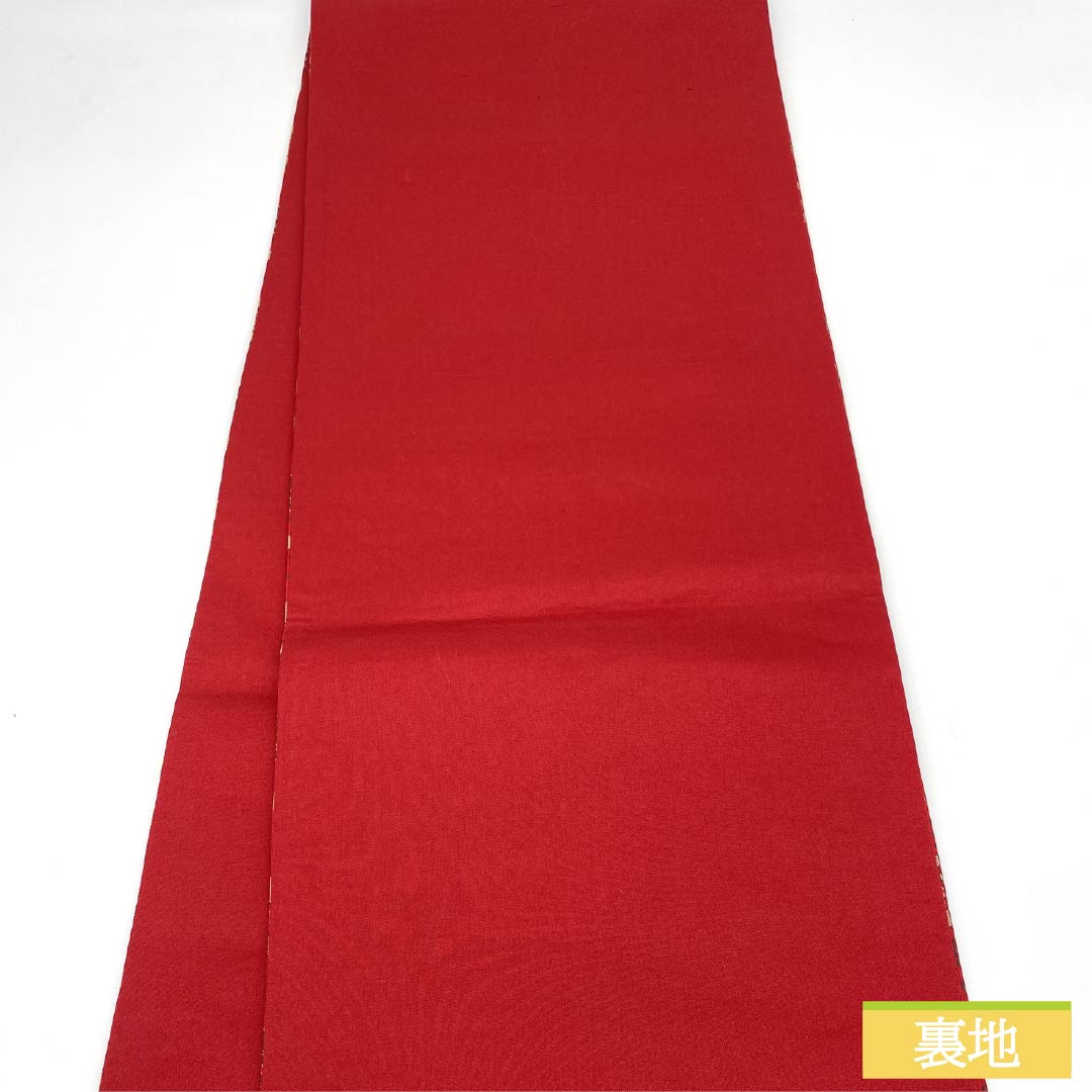 袋帯 正絹 赤紅色（あかべにいろ） 花唐草 帯丈428cm Sランク 全通 カジュアル 赤系 1123013242312