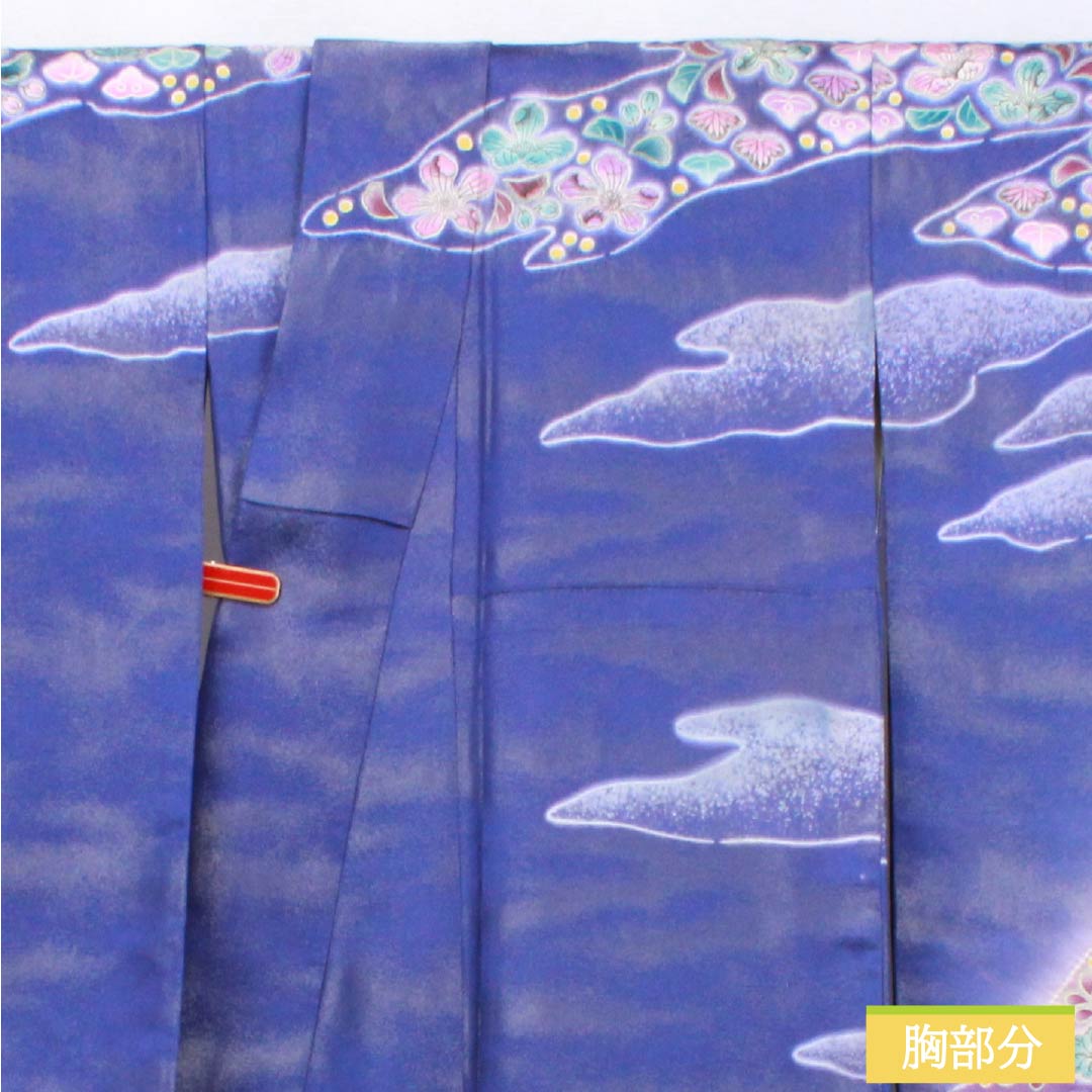 A5 ◆着物くつろぎ 花々模様 青紫色系 正絹 袷 振袖 着物 K10 リサイクル着物】振袖 正絹 Sランク 身丈172.5cm 裄丈68cm 袷 青紫色