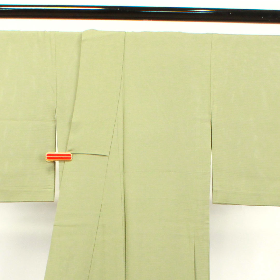 夏物 正絹 色無地 身丈165cm 裄丈65.5cm 麴塵色（きくじんいろ） 素無地 絽 Aランク 緑系 1132001503519