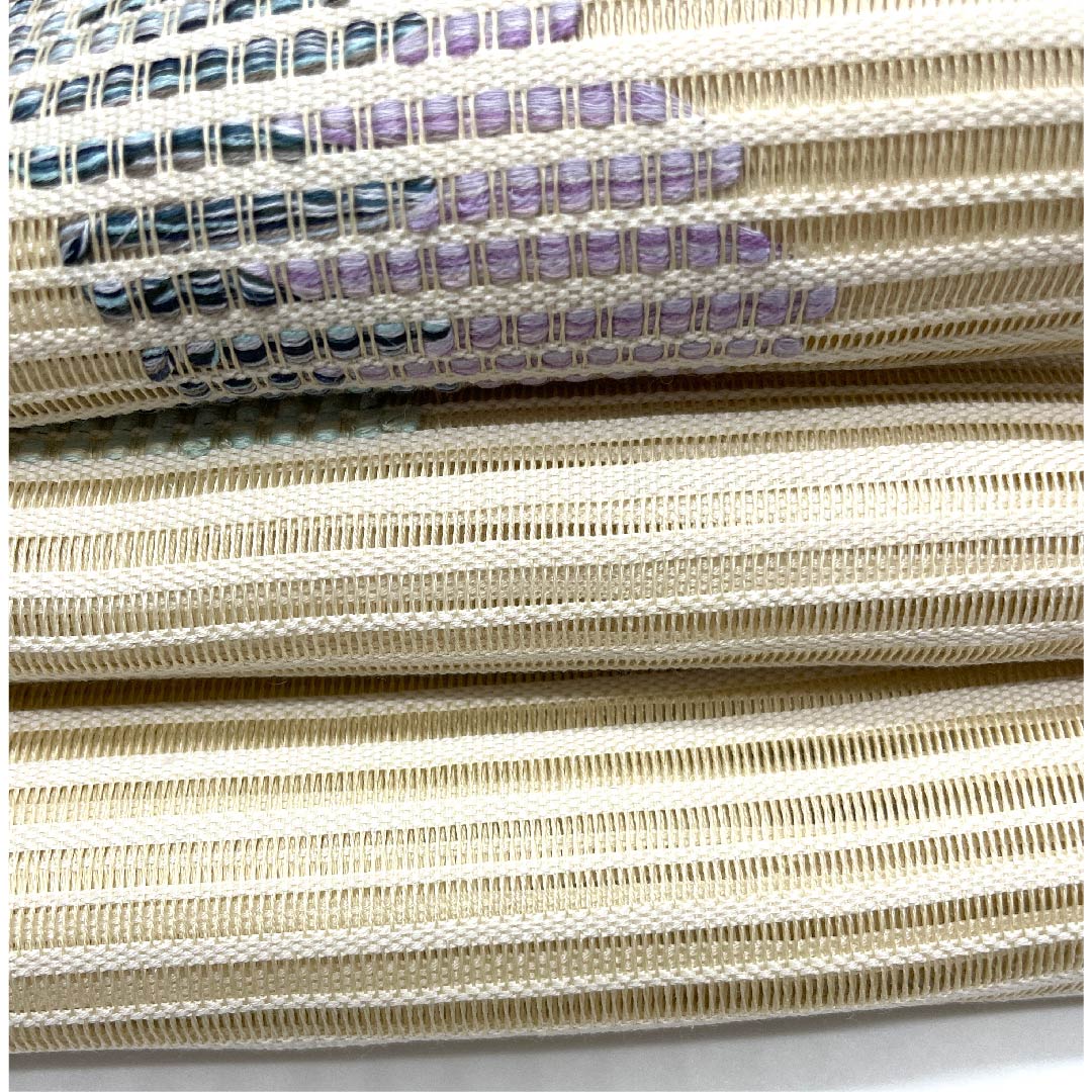 名古屋帯 生成り色 夏帯 絽 抽象模様 西陣織 帯丈376cm 正絹 Sランク ポイント柄 カジュアル クリーム系 1124003882315  開き仕立て