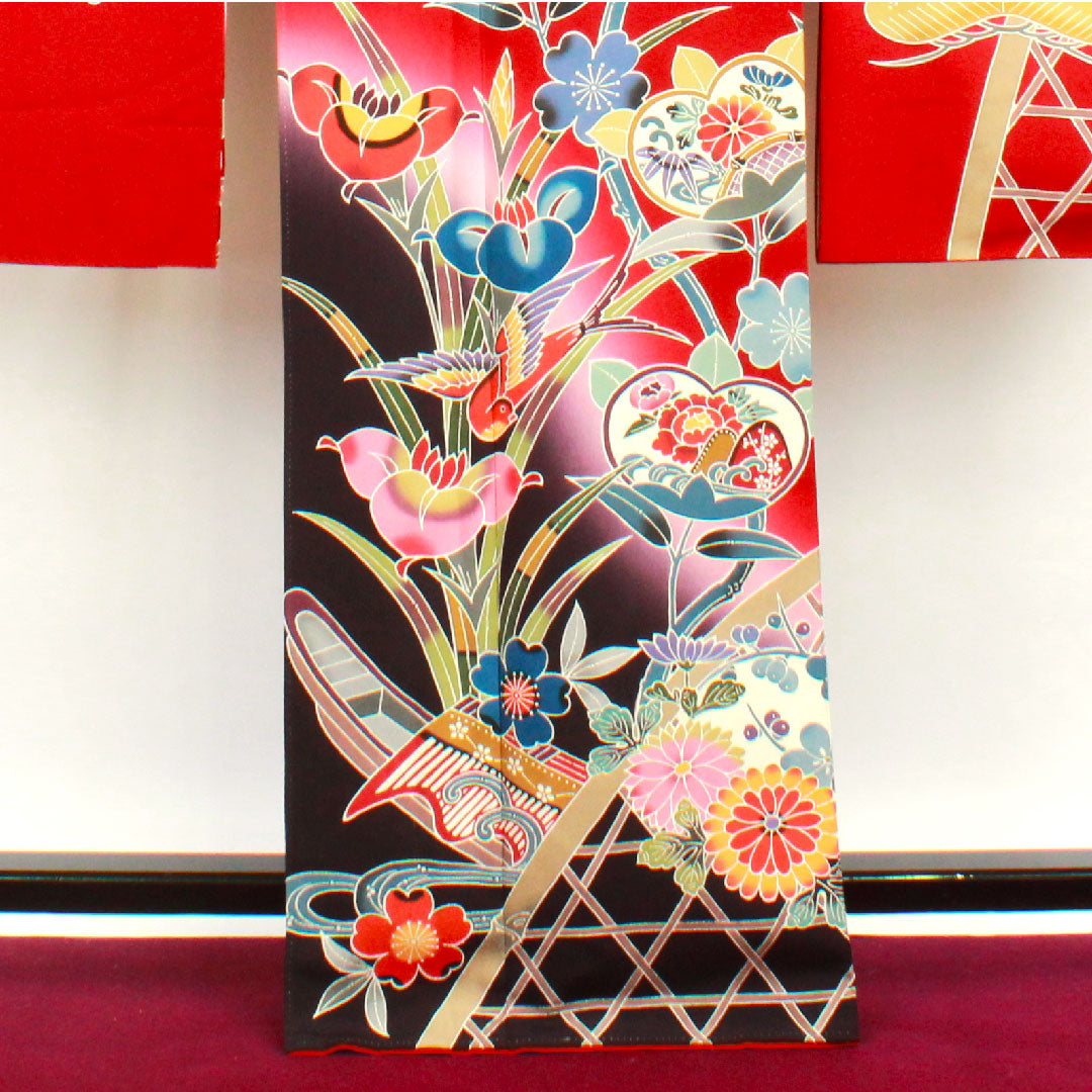 振袖 身丈168cm 裄丈68.5cm 袷  生臙脂色 京紅型 作家物  正絹 Sランク 赤系 1113001222512