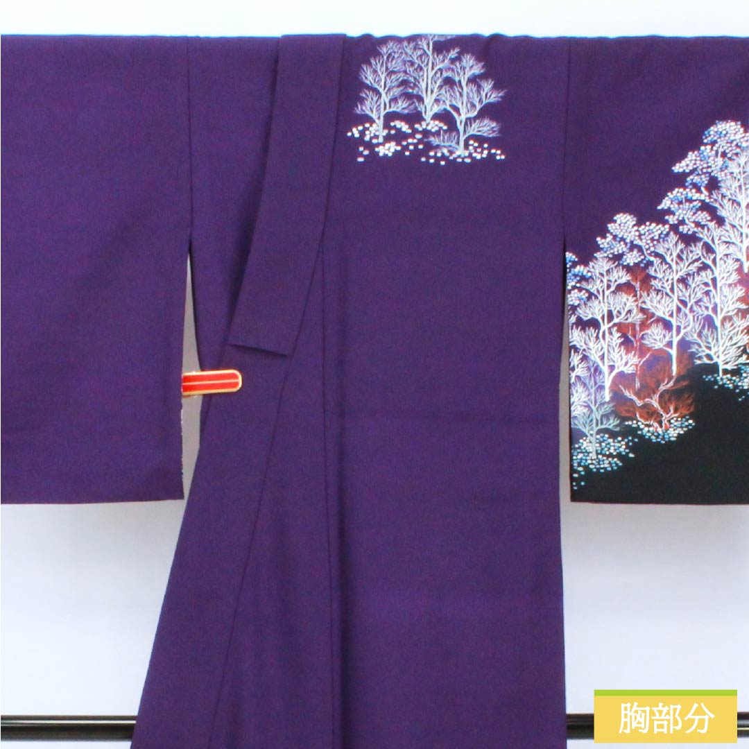 訪問着 ポリエステル Aランク 胴抜き 身丈157.5cm 裄丈65.5cm 菫色（すみれいろ） 金彩加工 風景模様 紫系 1112006393320