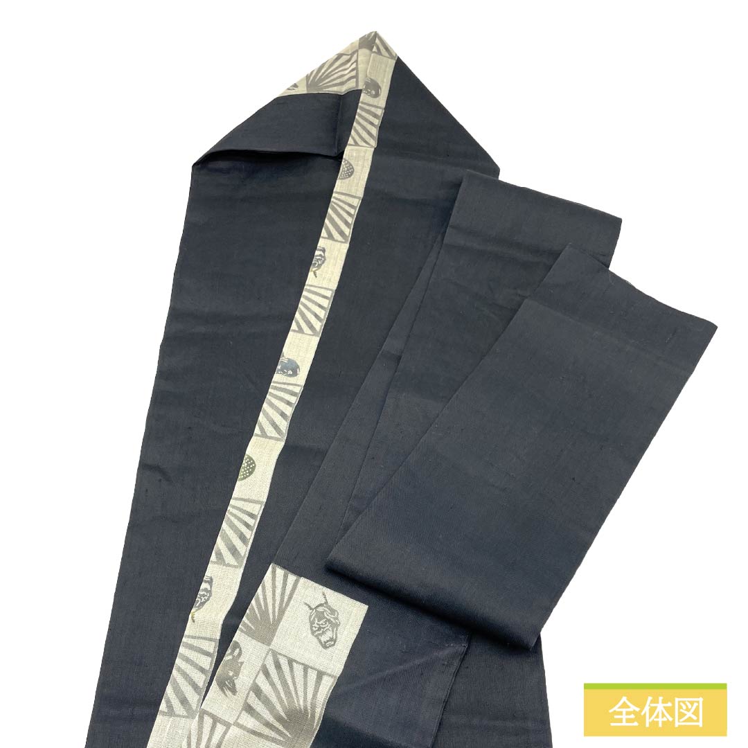 名古屋帯 正絹 Aランク 名古屋仕立て 黒色（くろいろ） 古典柄 お面 夏帯 帯丈374cm ポイント柄 カジュアル 黒系 1124014433310