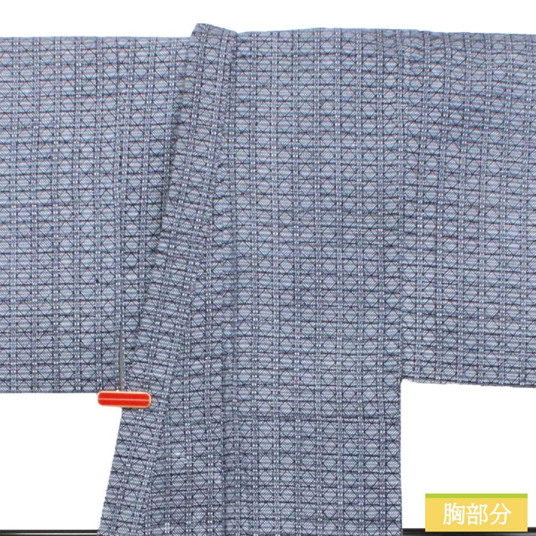 メンズ浴衣 木綿 Aランク 身丈150cm 裄丈66cm 抽象模様 居敷当て付き 単衣 紺系 1138000693518