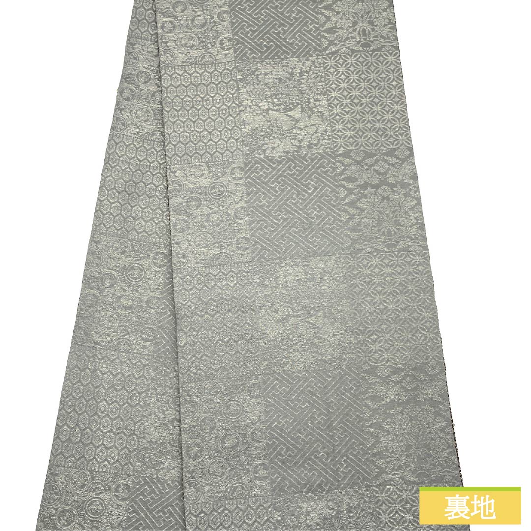 袋帯 正絹 組織り 幾何学模様 帯丈444cm Sランク ポイント柄 セミフォーマル 金系 1123014772321