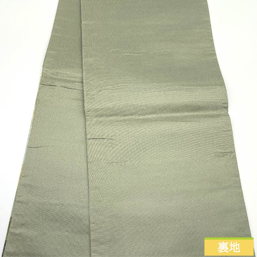 袋帯 浅緑色（あさみどりいろ） 抽象模様 横段 風景模様 帯丈436cm 正絹 Sランク 六通 セミフォーマル グラデーション系 1123011102399