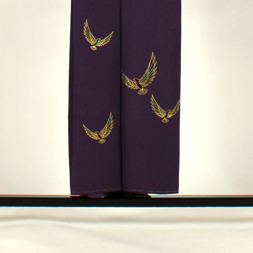 訪問着 袷 身丈154cm 裄丈62cm 斉藤三才 寿光織 鳥柄 正絹 Aランク 紫系 1112000883220