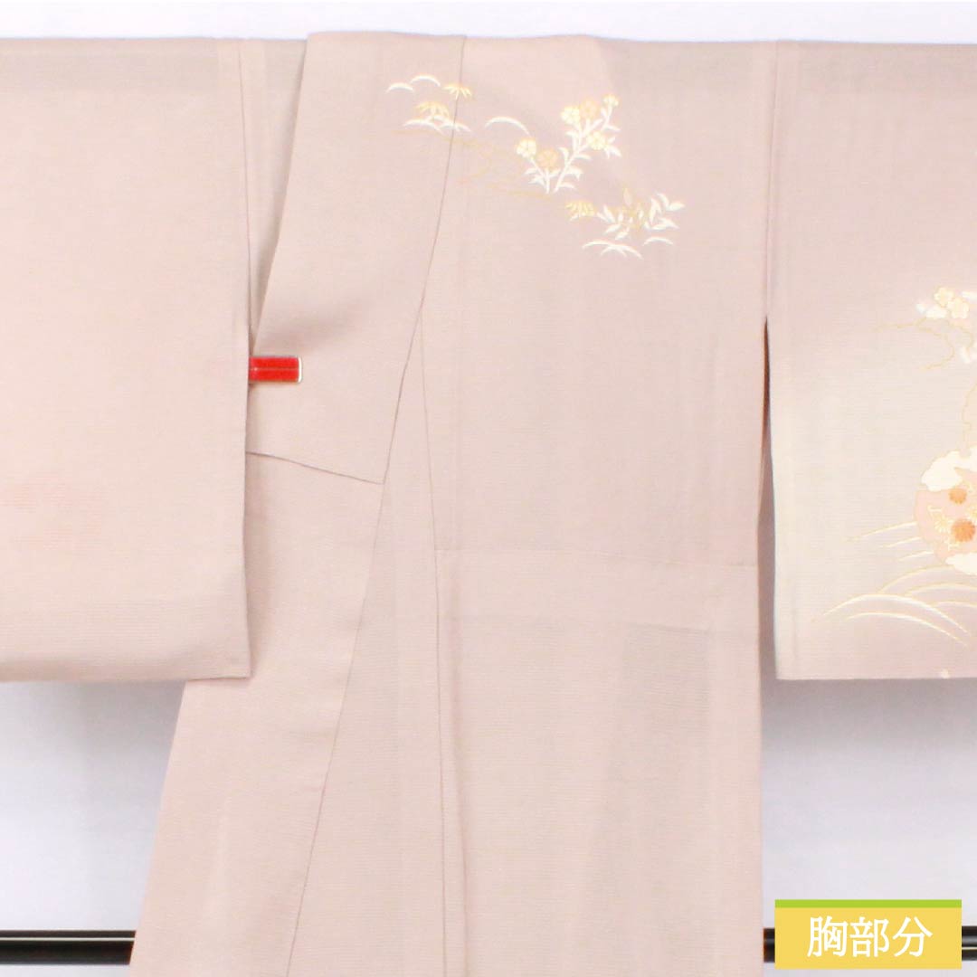 夏物 正絹 訪問着 身丈165cm 裄丈66cm 薄梅鼠色（うすうめねずいろ） 京友禅 金彩 雪輪 絽 Aランク グレー系 1132002033522
