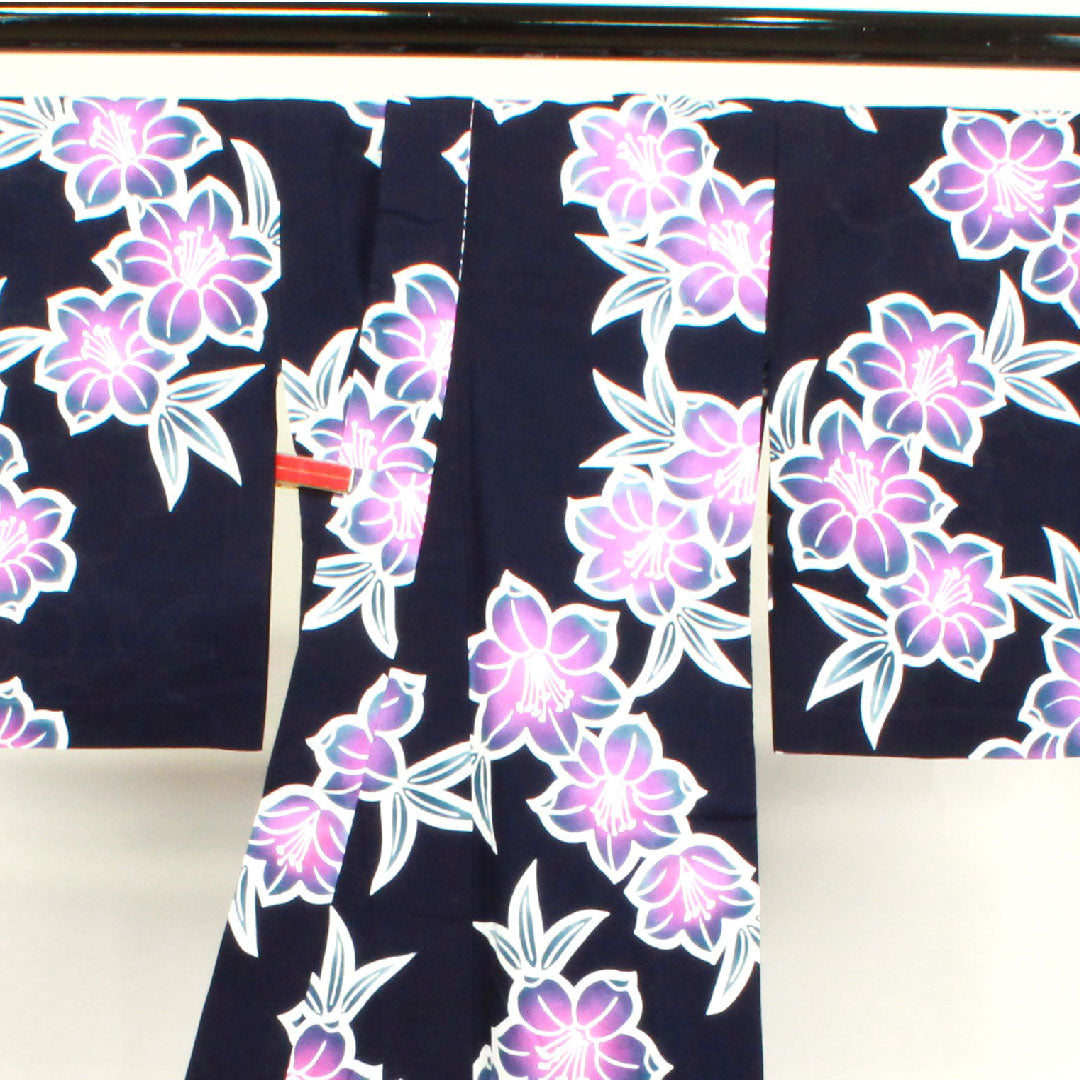 浴衣 濃紺色 スミレ 木綿 Sランク 単衣 身丈149cm 裄丈62cm 紺系 1118003692118
