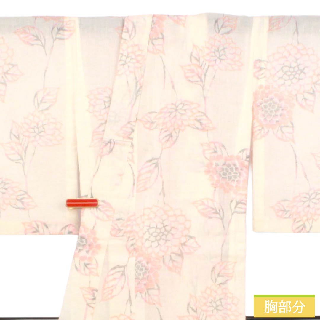 夏物 麻 紬 Sランク 身丈160cm 裄丈64cm 縮 紫陽花 紗 白系 1132007122411