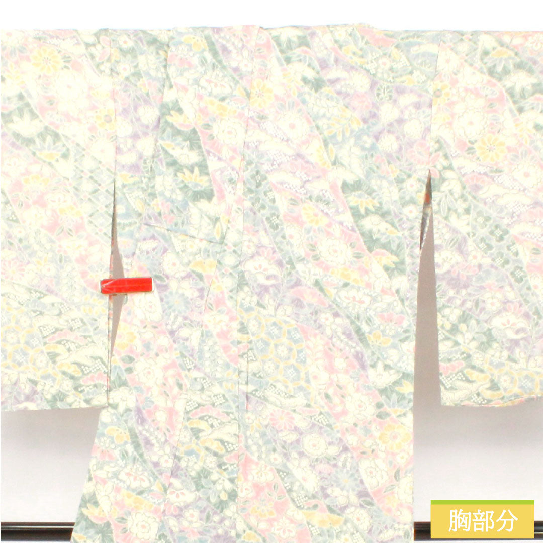 小紋 正絹 Sランク 身丈166cm 裄丈66cm 単衣 辻ヶ花 ちりめん地 グラデーション系 1115007612599