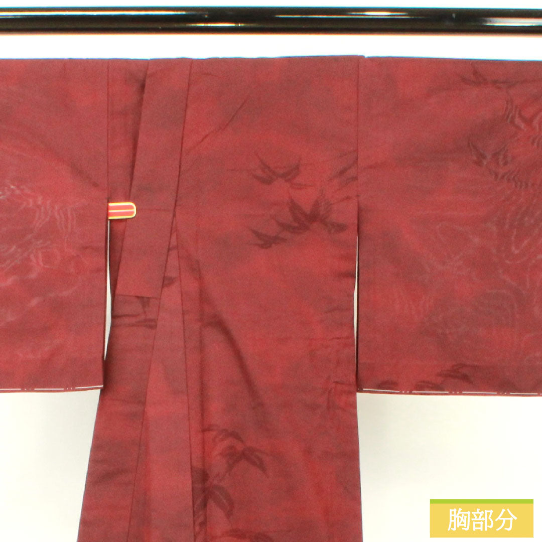 夏物 正絹 小紋 身丈156cm 裄丈62.5cm 暗紅色（あんこうしょく） 紋紗 笹 紗 Sランク 赤系 1132001902312