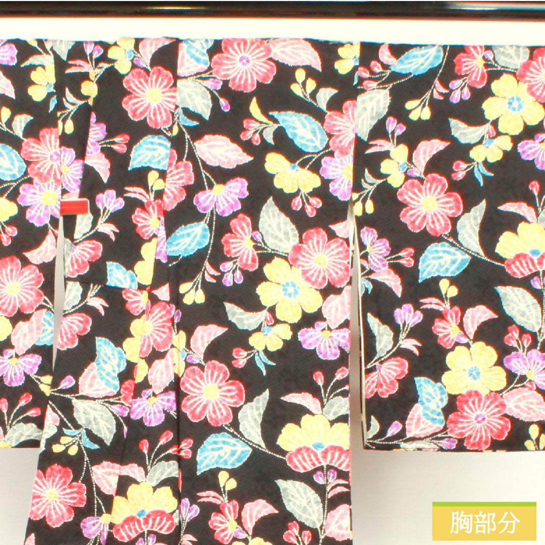 Komon, pure silk, length 165.5cm, sleeve length 67cm, lined, tie-dye, floral pattern, S rank, black, 1115004472510