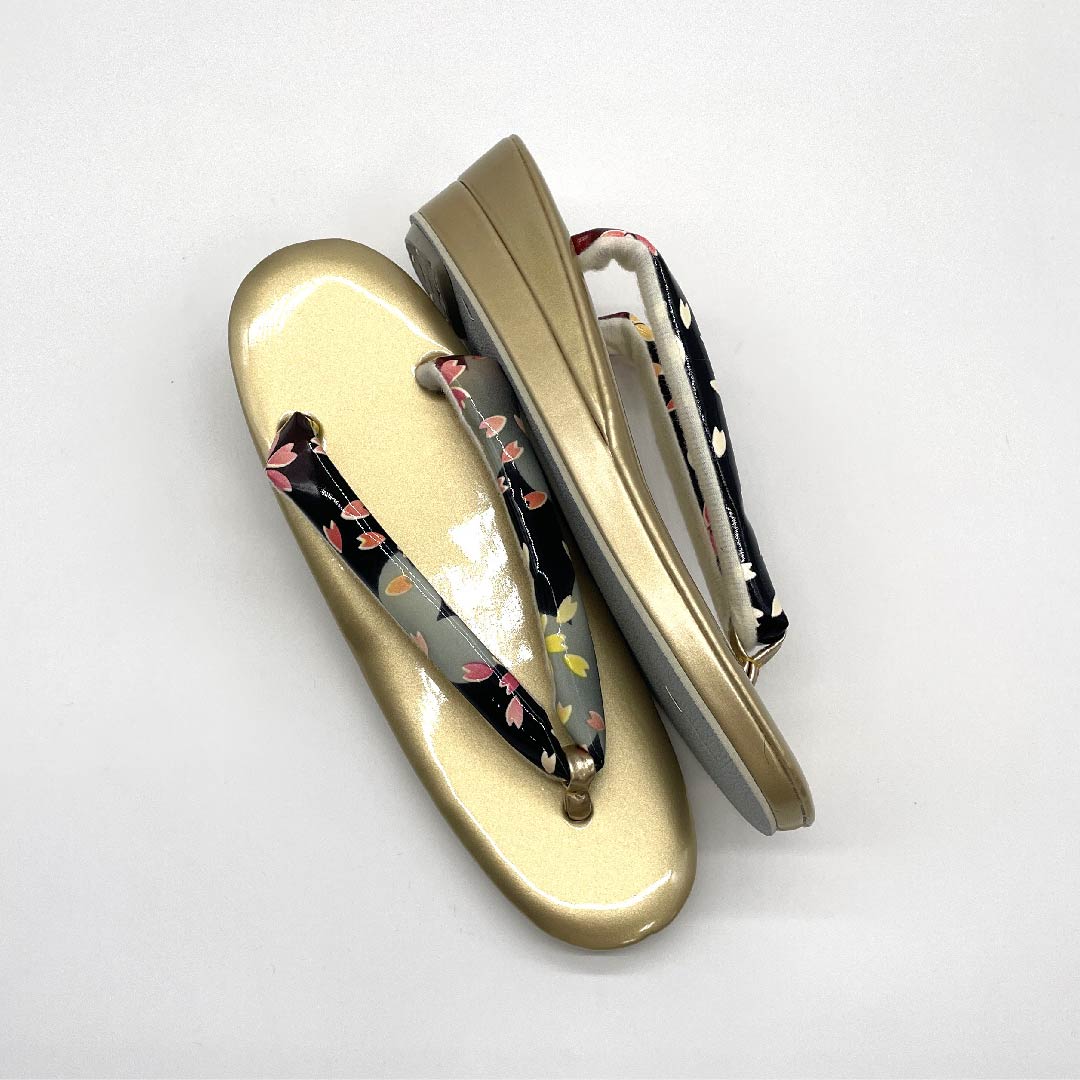 (New old stock) Formal sandal and bag set, black, unused, for furisode, small cherry blossom, size L, black, rank S, 1133000052410