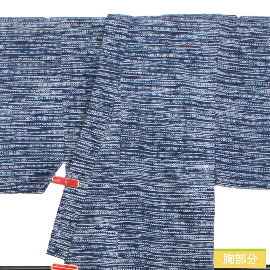 メンズ浴衣 木綿 Sランク 身丈139.5cm 裄丈66.5cm 抽象模様 単衣 紺系 1138000682318